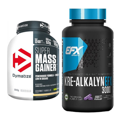 Masseaufbau-Set: Dymatize Super Mass Gainer + EFX Kre-Alkalyn 3000 – alle enthaltenen Artikel