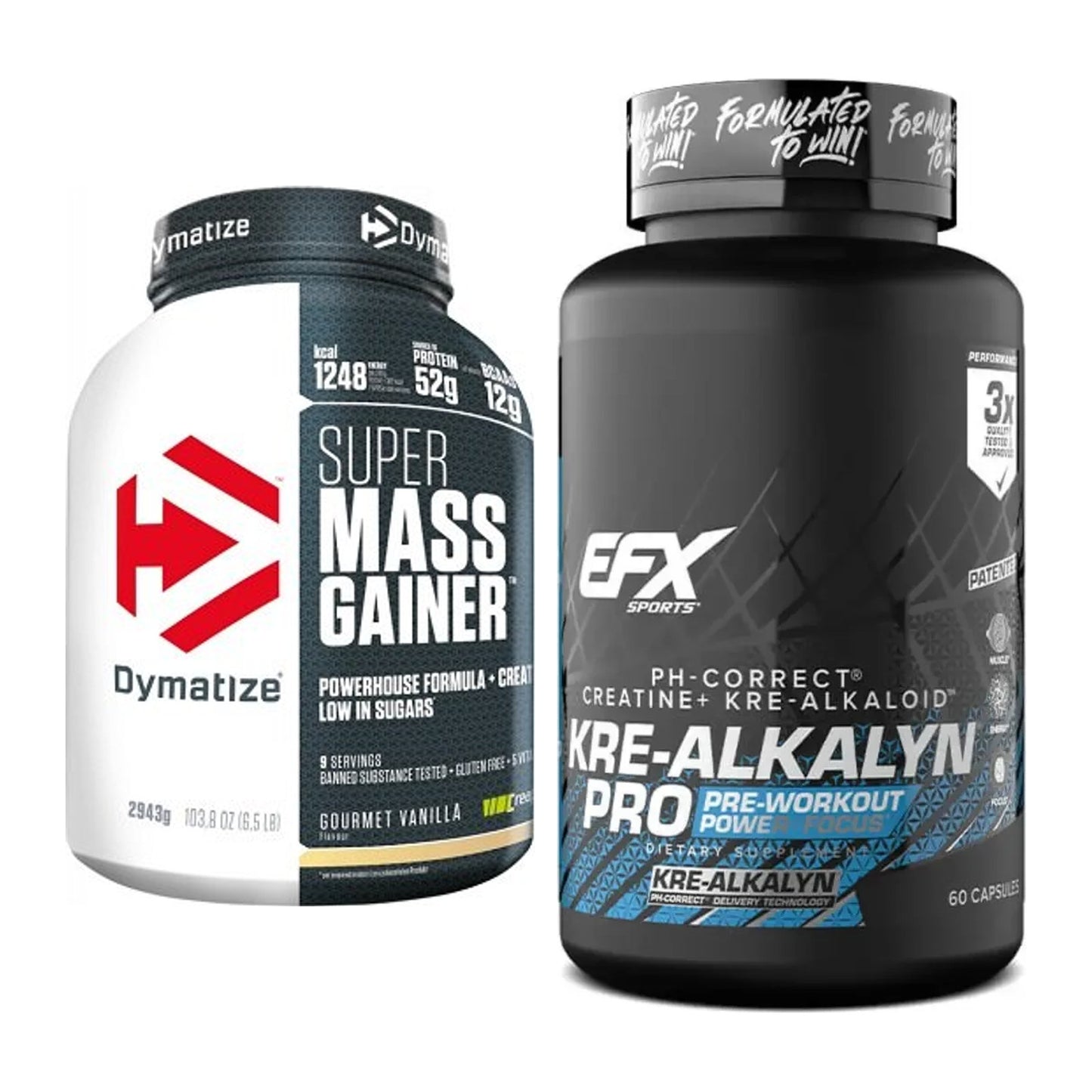 Masseaufbau-Set: Dymatize Super Mass Gainer + EFX Kre-Alkalyn PRO – alle enthaltenen Artikel