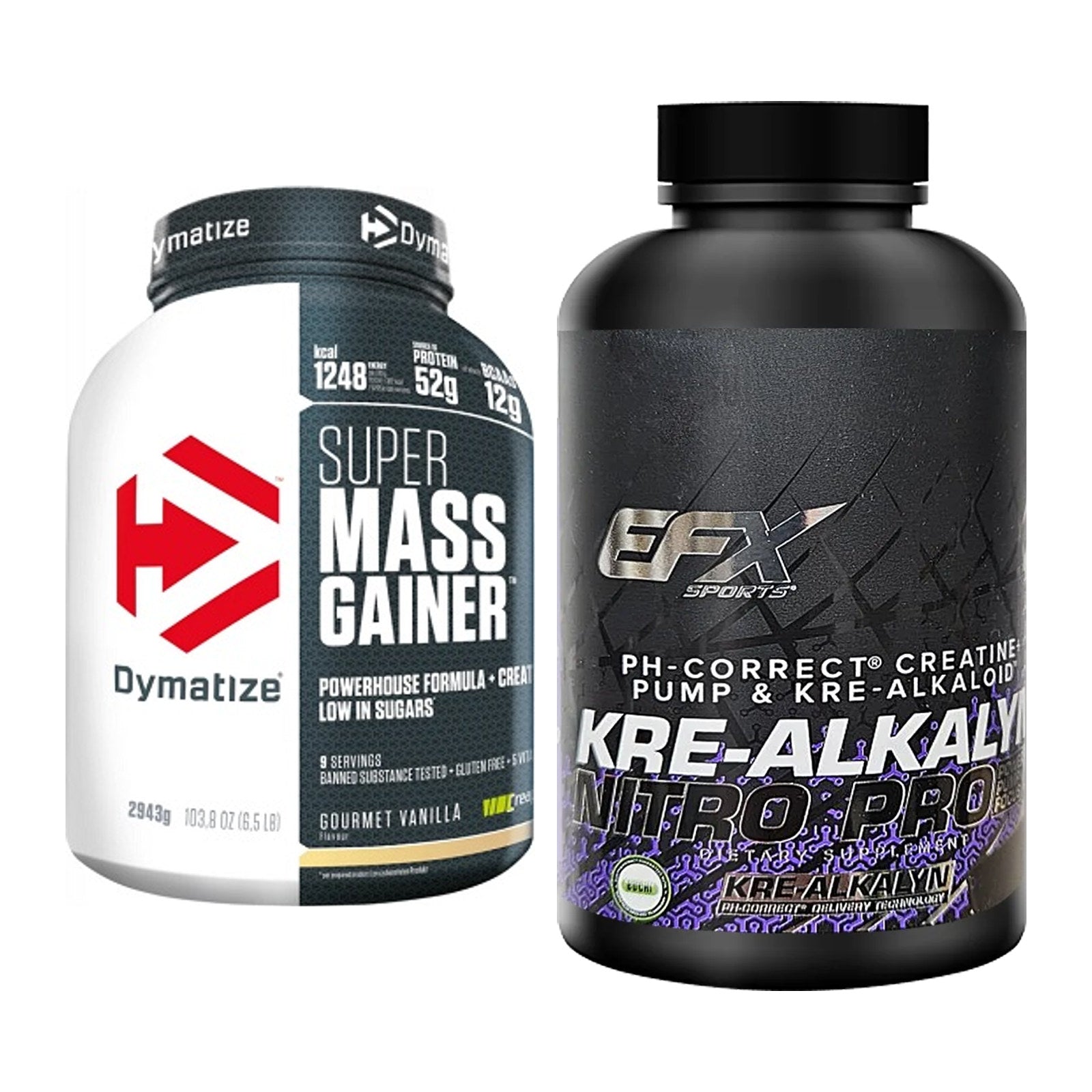 Masseaufbau-Set: Dymatize Super Mass + EFX Kre-Alkalyn PRO 120 – alle enthaltenen Artikel
