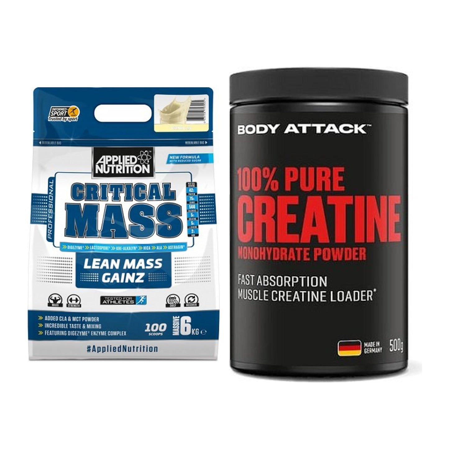 Masseaufbau-Set: Applied Nutrition + Body Attack 100% Pure – alle enthaltenen Artikel