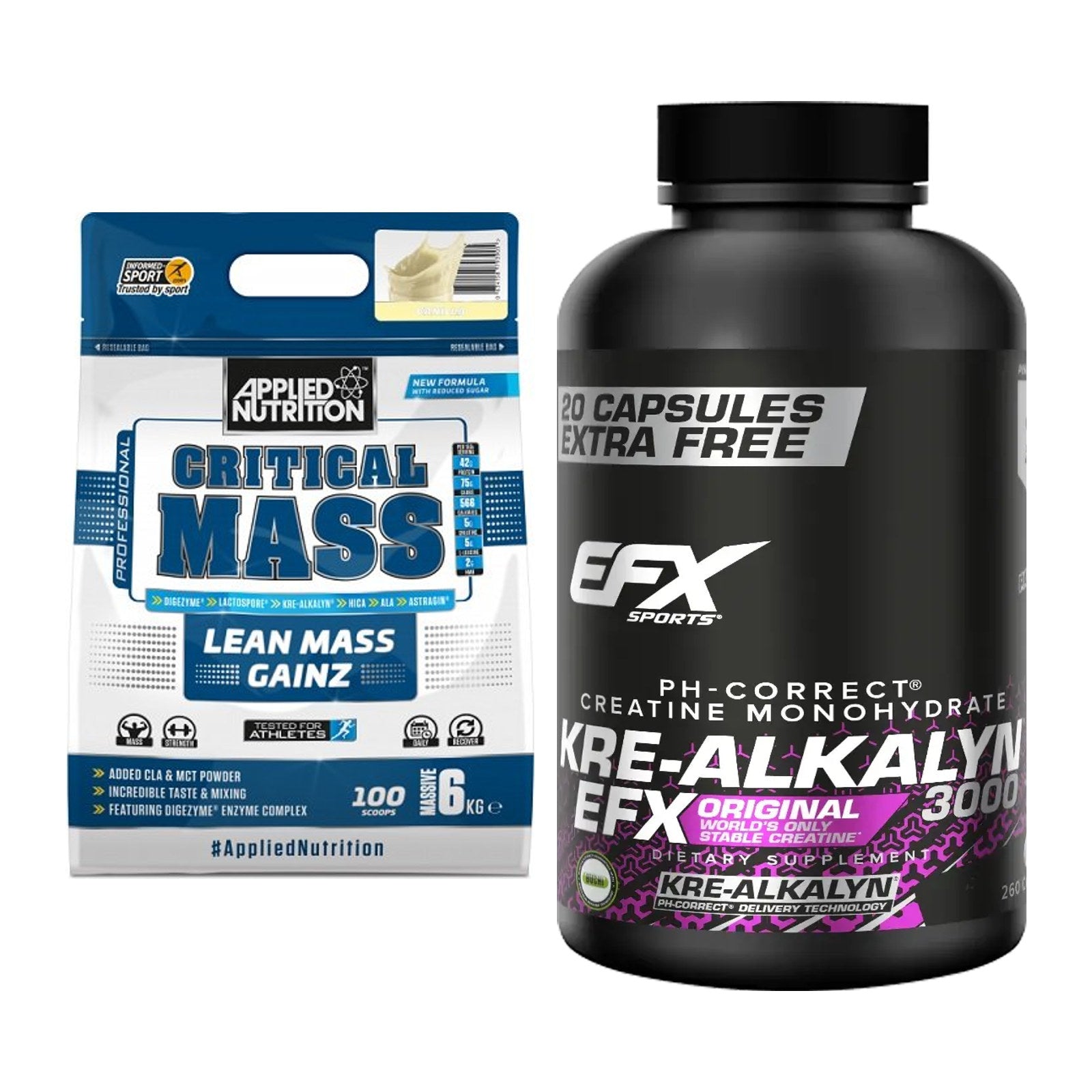 Masseaufbau-Set: Applied Nutrition + EFX Kre-Alkalyn 3000 – alle enthaltenen Artikel