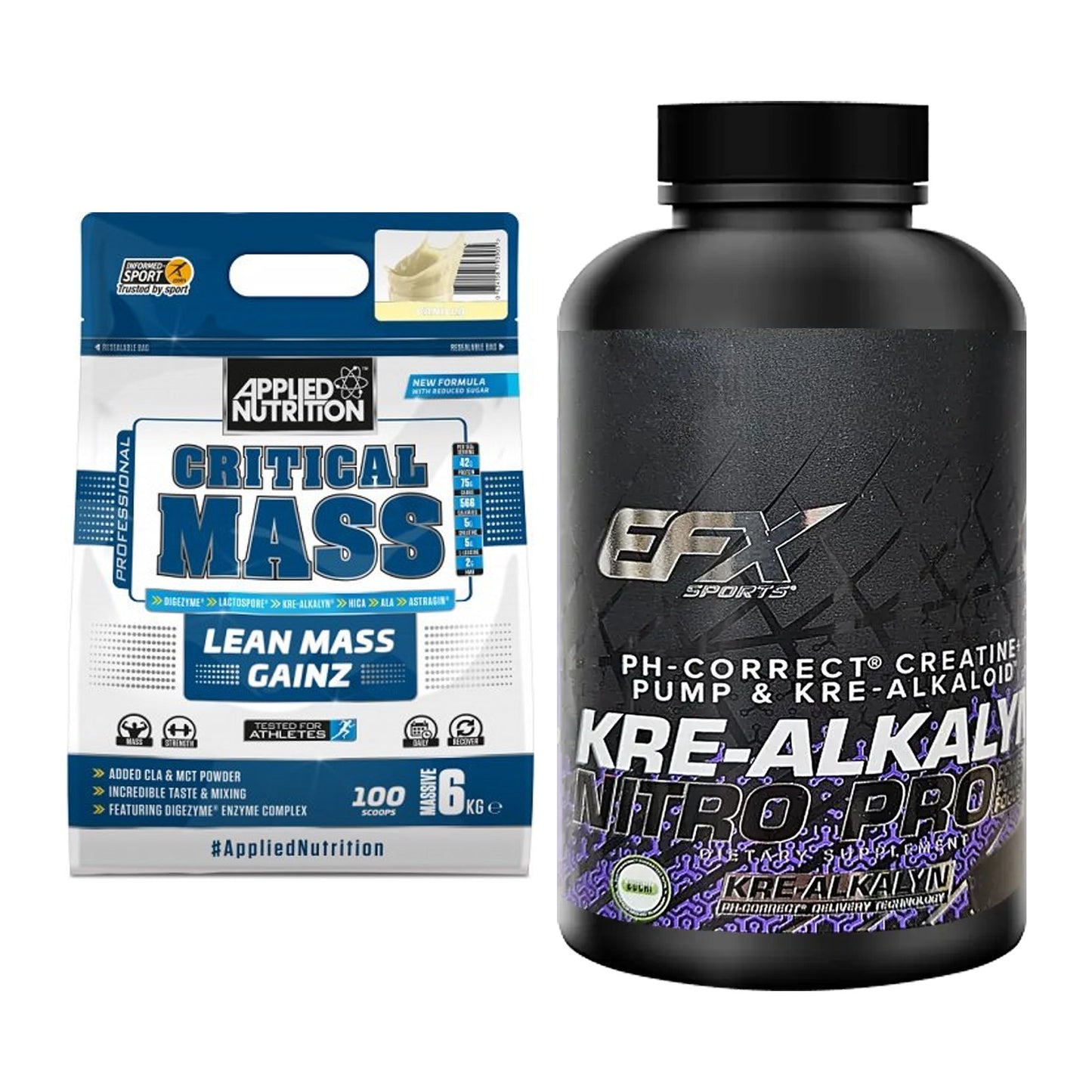 Masseaufbau-Set: Applied Nutrition + EFX Kre-Alkalyn PRO 120 – alle enthaltenen Artikel