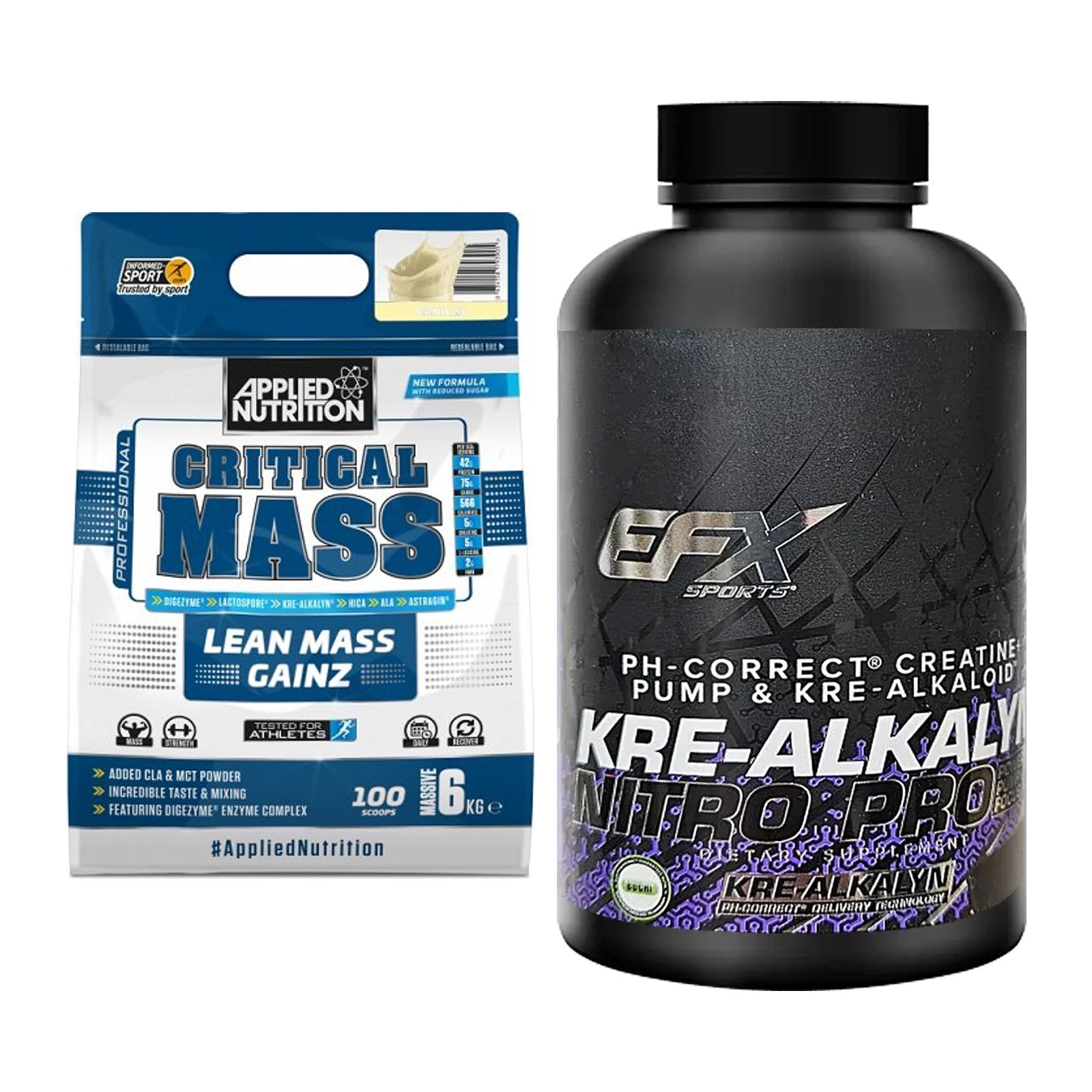 Masseaufbau-Set: Applied Nutrition + EFX Kre-Alkalyn PRO 120 – alle enthaltenen Artikel