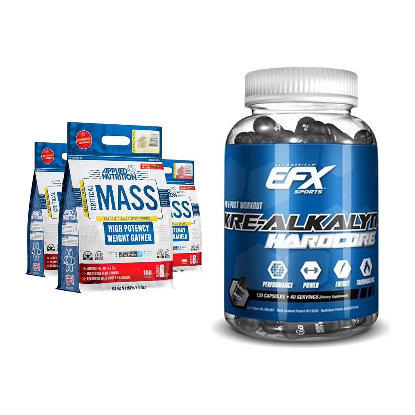 Masseaufbau-Set: Applied Nutrition + EFX Kre-Alkalyn Hardcore – alle enthaltenen Artikel
