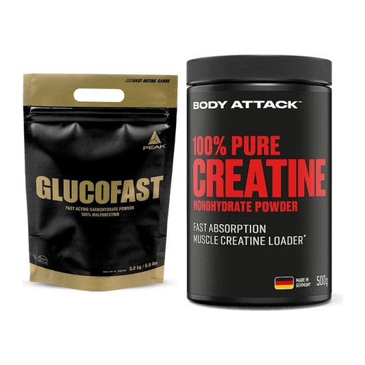 Masseaufbau-Set: Peak Glucofast + Body Attack 100% Pure Creatine – alle enthaltenen Artikel