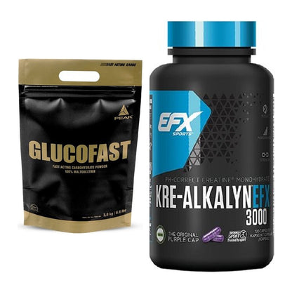 Masseaufbau-Set: Peak Glucofast + EFX Kre-Alkalyn 3000 – alle enthaltenen Artikel