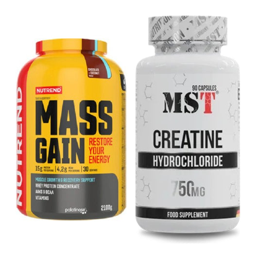 Mass Building Set: Nutrend Mass Gain + MST Creatine HCL - všetky položky sú zahrnuté