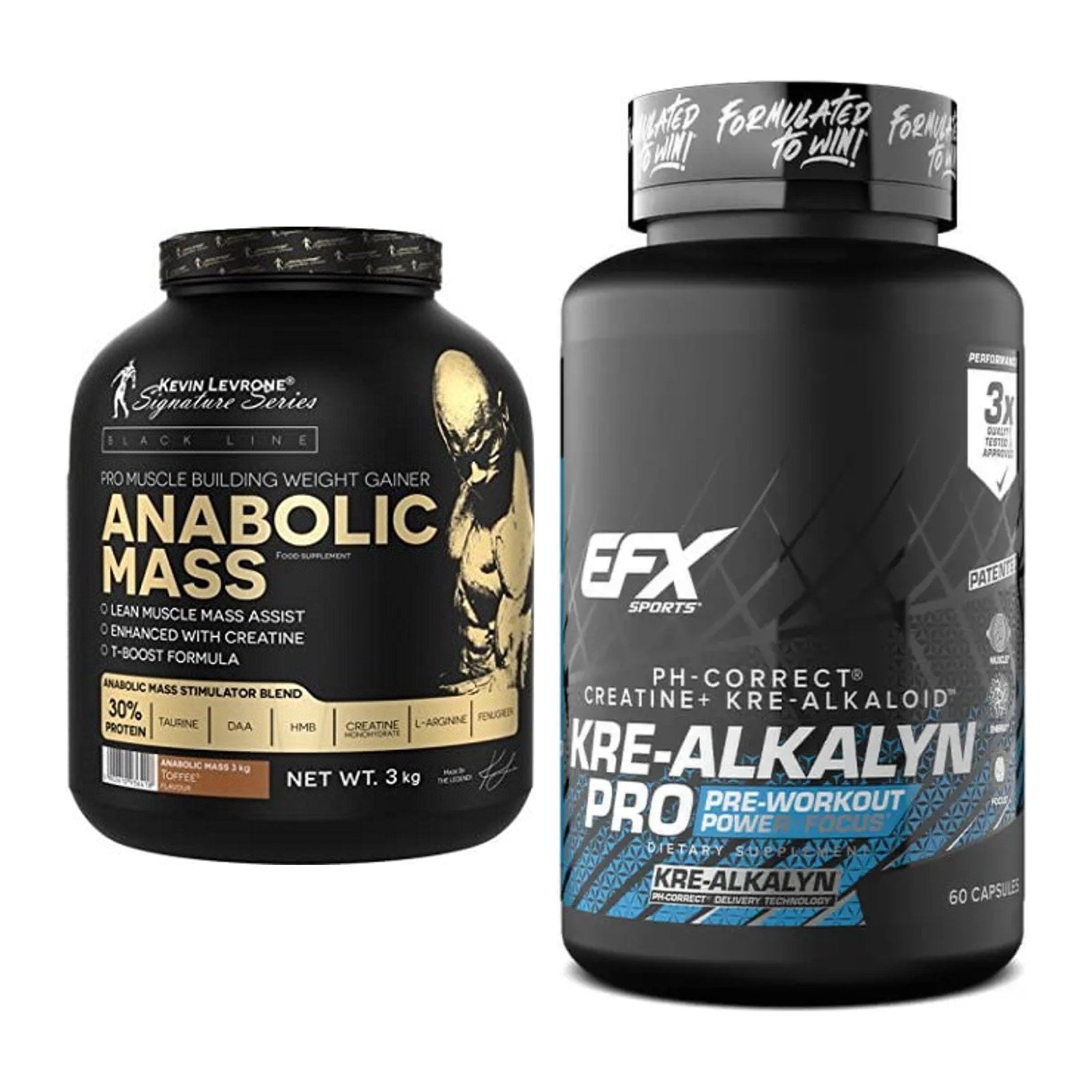 Masseaufbau-Set: Kevin Levrone Anabolic Mass 3kg + EFX Kre-Alkalyn PRO – alle enthaltenen Artikel