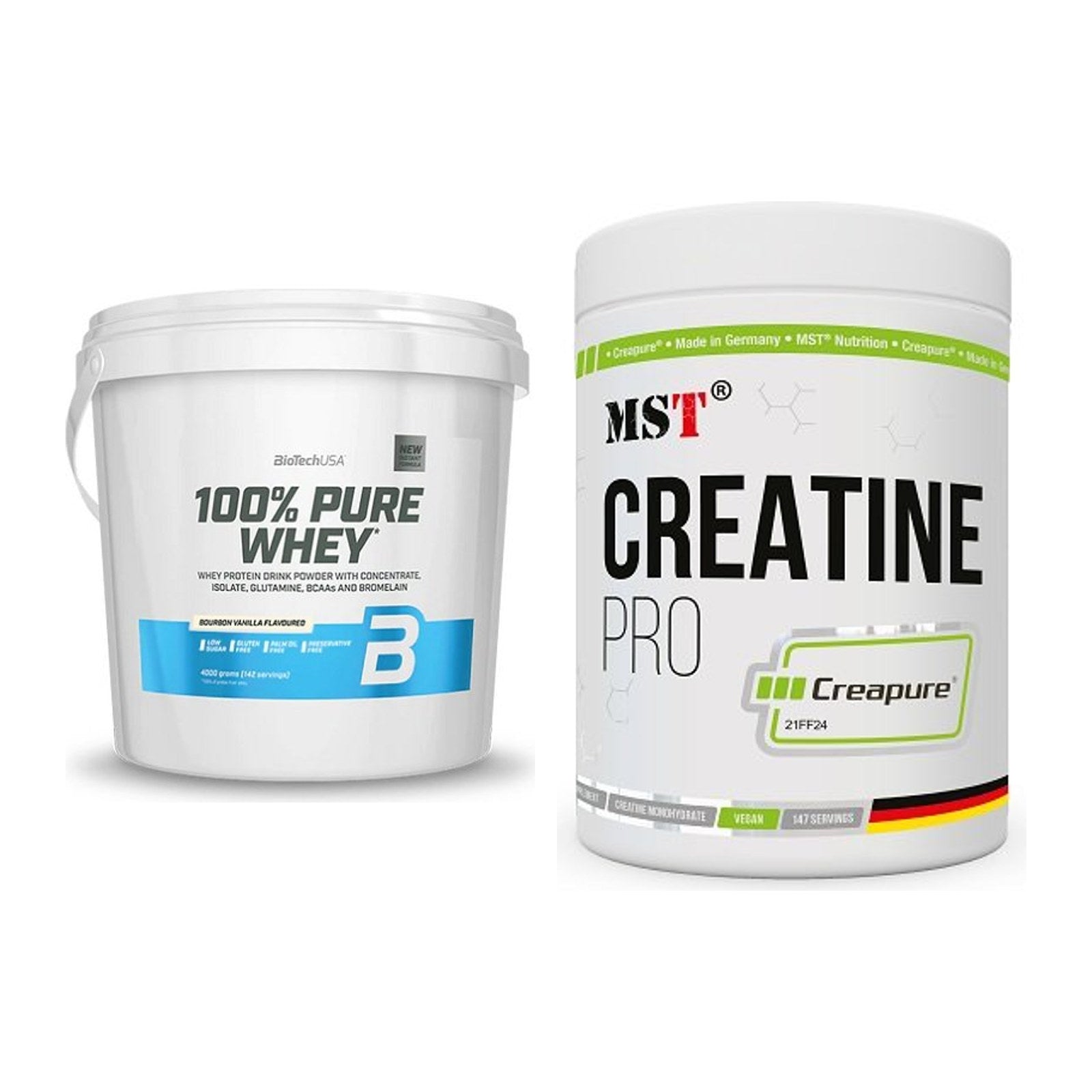 Muskelaufbau-Set: BioTech 100% Pure Whey + MST Creatin Pro CREAPURE – alle enthaltenen Artikel