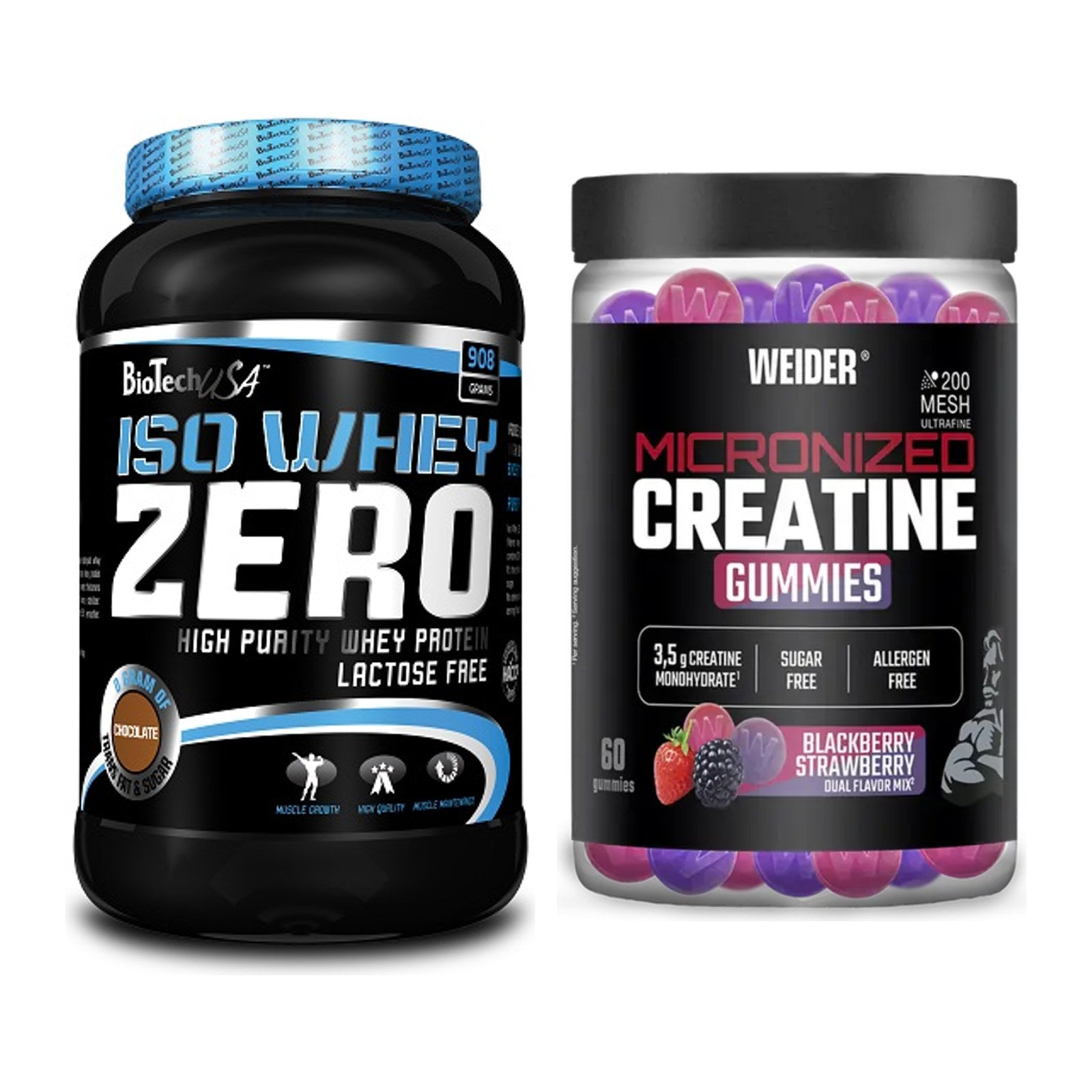 Muskelaufbau-Set: BioTech Iso Whey Zero + Weider Micronized – alle enthaltenen Artikel