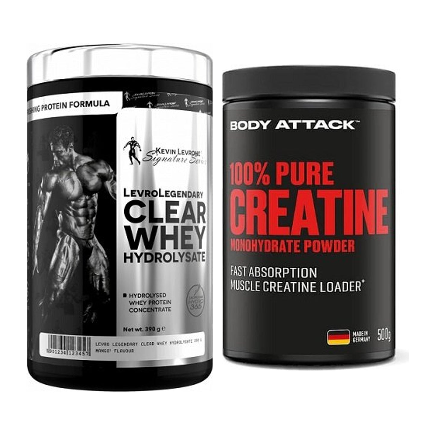 Muskelaufbau-Set: Kevin Levrone Clear Whey + Body Attack 100% Pure – alle enthaltenen Artikel