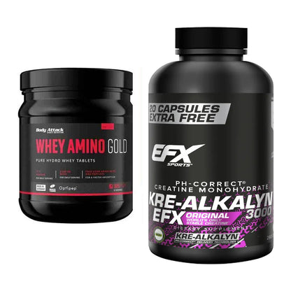 Muskelaufbau-Set: Body Attack Whey Amino Gold + EFX Kre-Alkalyn 3000 – alle enthaltenen Artikel