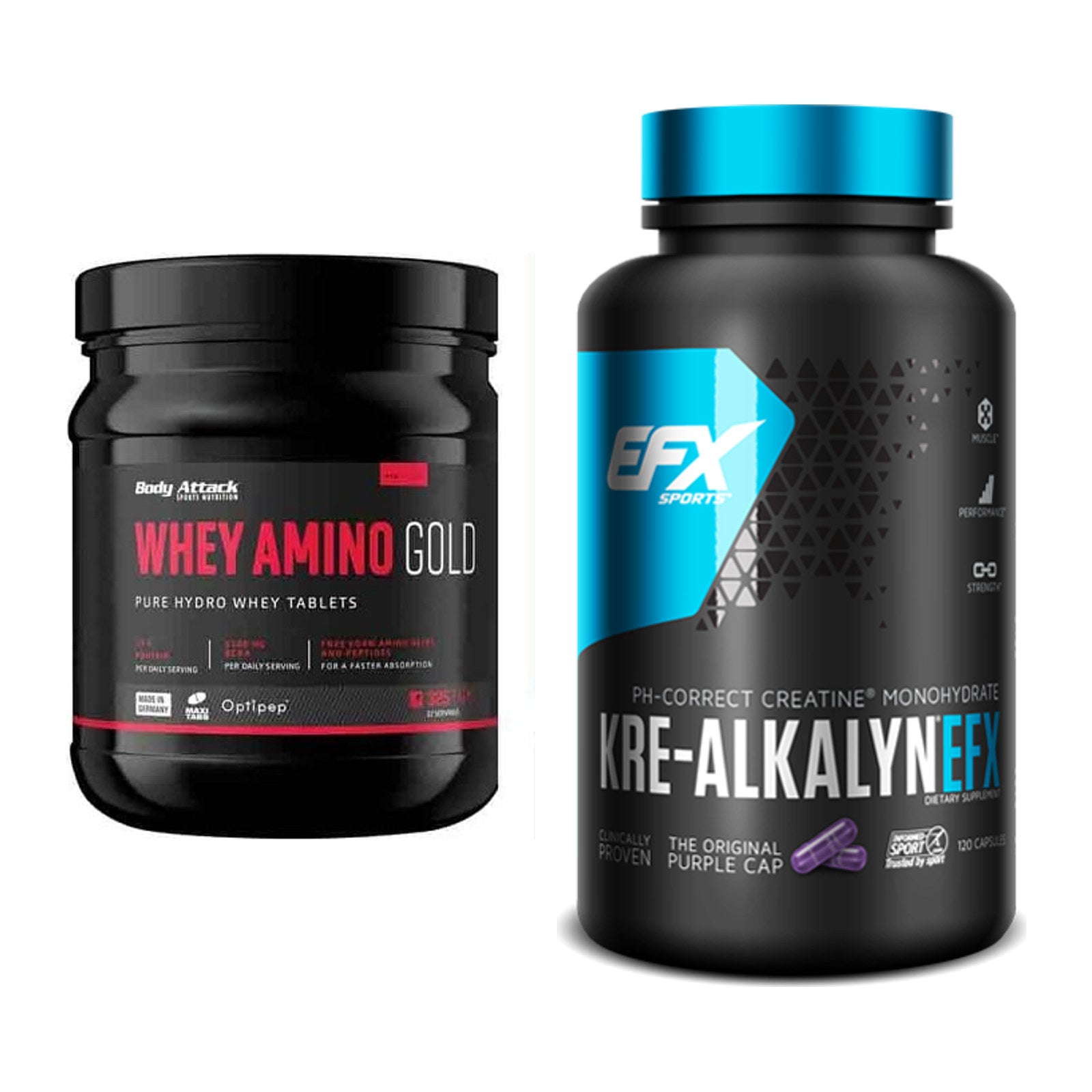 Muskelaufbau-Set: Body Attack Whey Amino Gold + EFX Kre-Alkalyn – alle enthaltenen Artikel