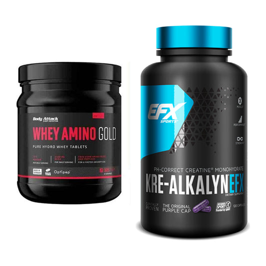 Muskelaufbau-Set: Body Attack Whey Amino Gold + EFX Kre-Alkalyn – alle enthaltenen Artikel