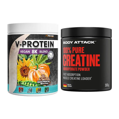 Muskelaufbau-Set: ProFuel V-Protein Vegan + Body Attack 100% Pure – alle enthaltenen Artikel