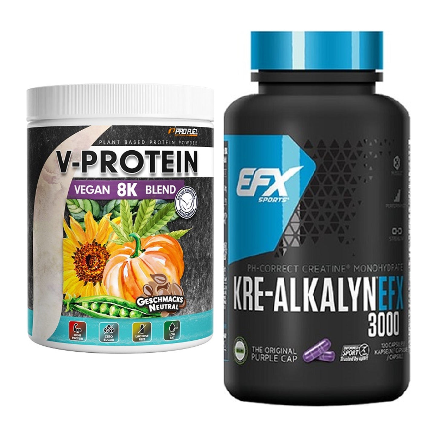 Muskelaufbau-Set: ProFuel V-Protein Vegan + EFX Kre-Alkalyn 3000 – alle enthaltenen Artikel