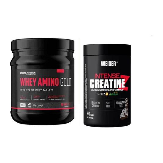 Muskelaufbau-Set: Body Attack Whey Amino + Weider Intense Pure – alle enthaltenen Artikel