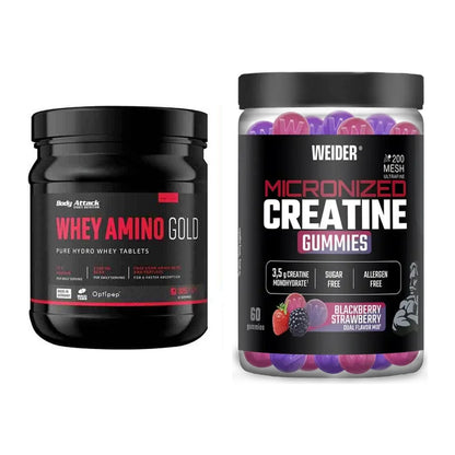 Muskelaufbau-Set: Body Attack Whey Amino + Weider Micronized – alle enthaltenen Artikel