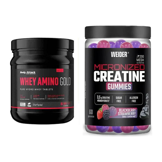 Muskelaufbau-Set: Body Attack Whey Amino + Weider Micronized – alle enthaltenen Artikel