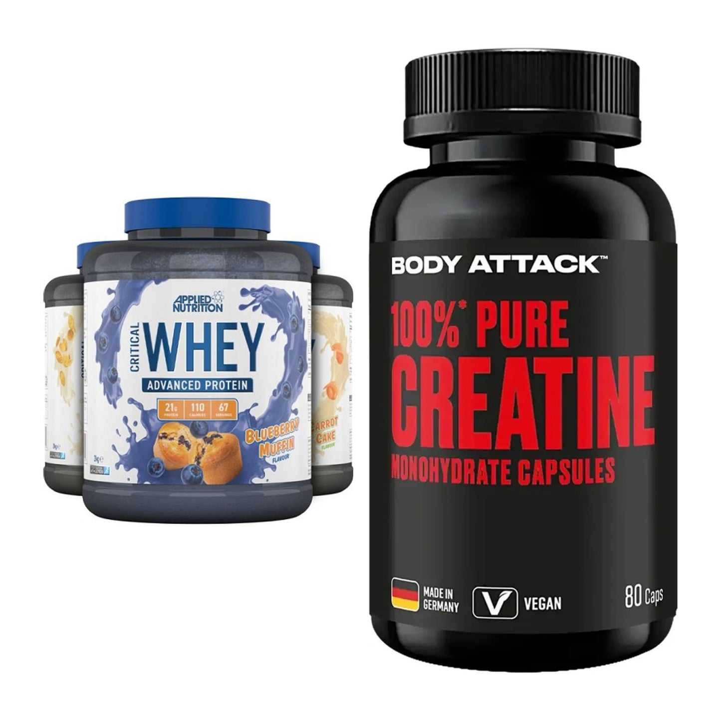 Muskelaufbau-Set: Applied Nutrition + Body Attack 100% Pure – alle enthaltenen Artikel
