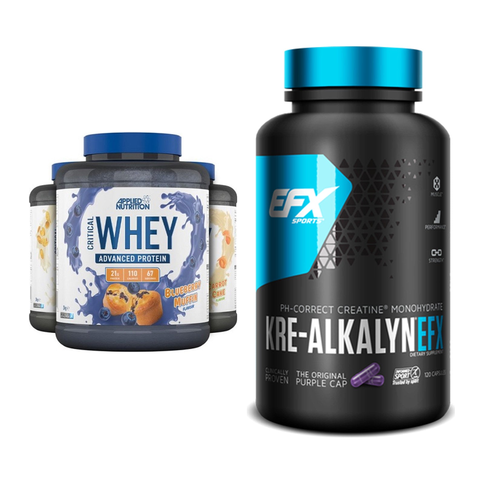 Muskelaufbau-Set: Applied Nutrition Critical Whey + EFX Kre-Alkalyn – alle enthaltenen Artikel