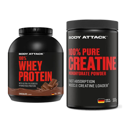 Muskelaufbau-Set: Body Attack 100% Whey + Body Attack 100% Pure – alle enthaltenen Artikel