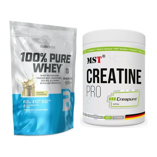 Muskelaufbau-Set: BioTech 100% Pure Whey + MST Creatin Pro CREAPURE – alle enthaltenen Artikel