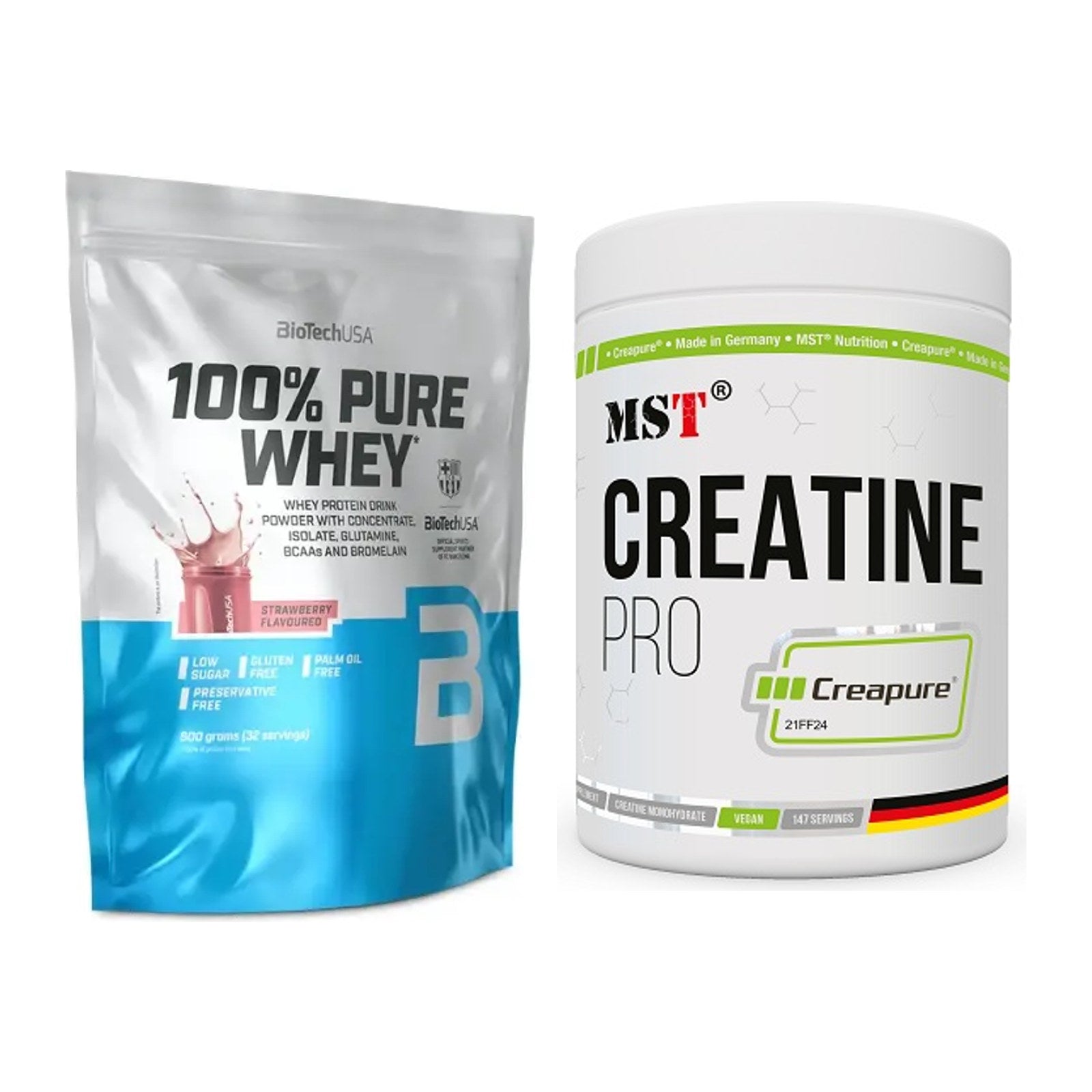 Muskelaufbau-Set: BioTech 100% Pure Whey + MST Creatin Pro CREAPURE – alle enthaltenen Artikel