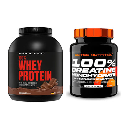 Muskelaufbau-Set: Body Attack 100% Whey + Scitec Creatine – alle enthaltenen Artikel