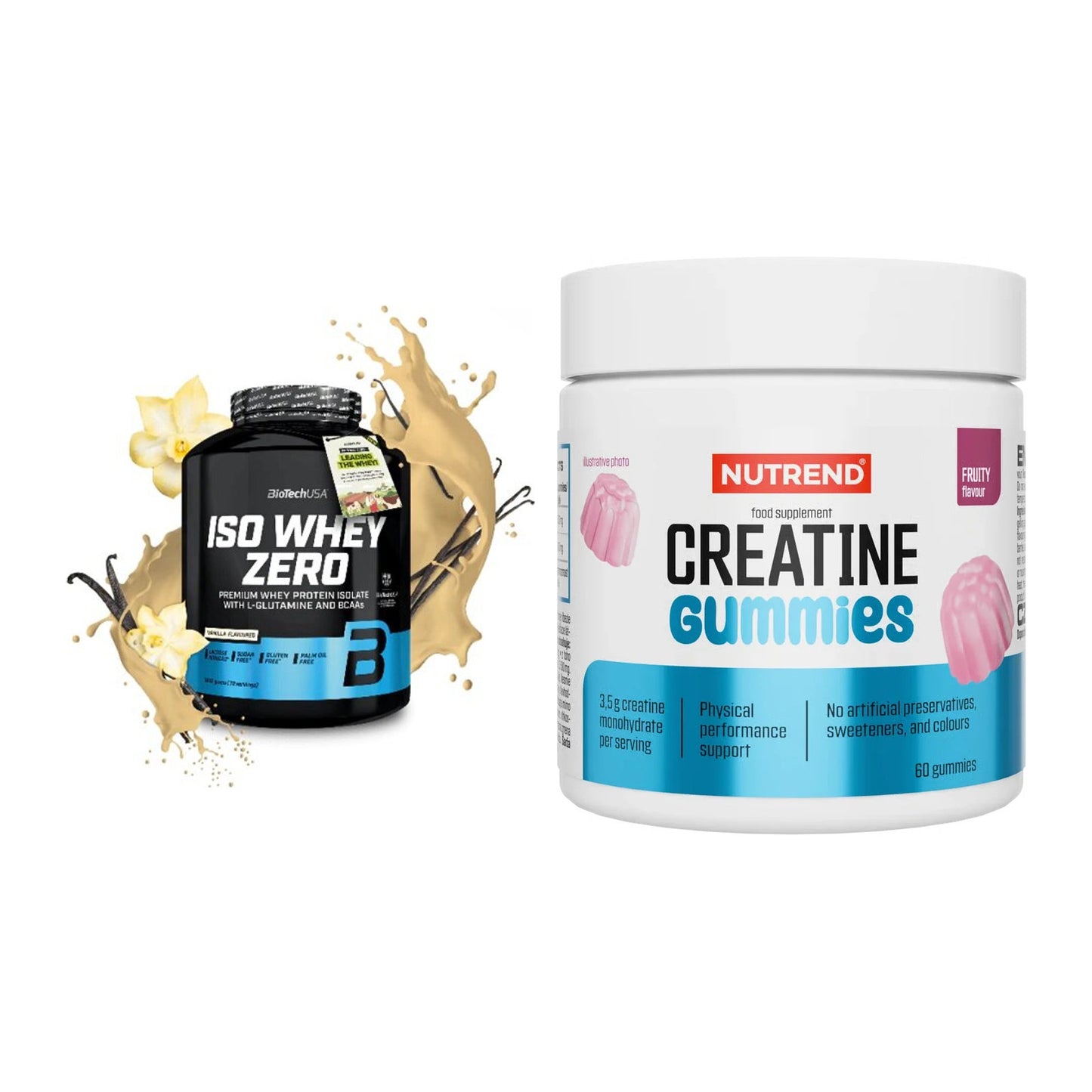 Muskelaufbau-Set: BioTech Iso Whey Zero + Nutrend Creatine Gummies – alle enthaltenen Artikel