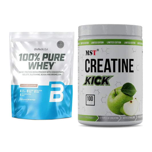 Muskelaufbau-Set: BioTech 100% Pure Whey + MST Creatine Kick 1000g – alle enthaltenen Artikel