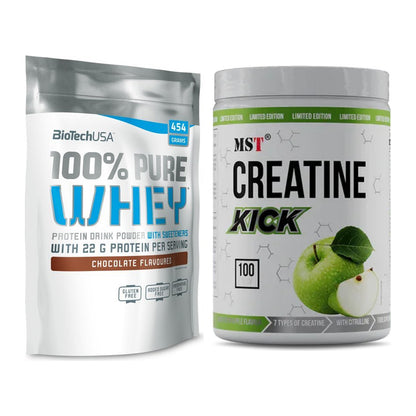 Muskelaufbau-Set: BioTech 100% Pure Whey + MST Creatine Kick – alle enthaltenen Artikel
