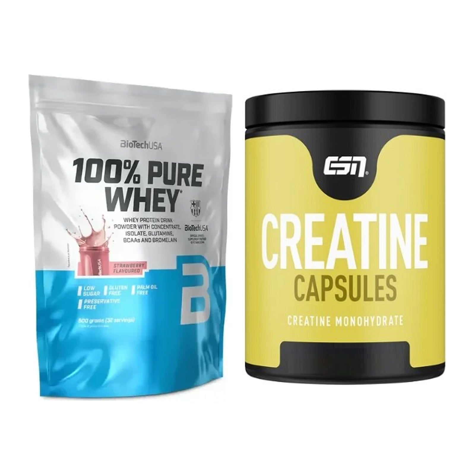 Muskelaufbau-Set: BioTech 100% Pure Whey 900g + ESN Ultrapure Creatine – alle enthaltenen Artikel