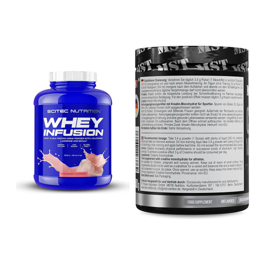 Muskelaufbau-Set: Scitec Whey Infusion 2000g + MST Creatin Monohydrate – alle enthaltenen Artikel