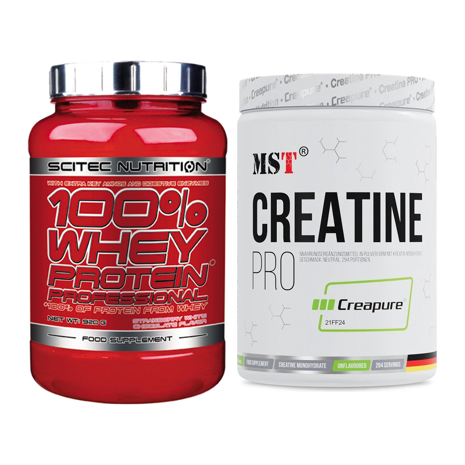 Muskelaufbau-Set: Scitec 100% Whey + MST Creatin Pro CREAPURE – alle enthaltenen Artikel