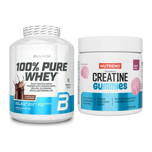 Muskelaufbau-Set: BioTech 100% Pure Whey + Nutrend Creatine Gummies – alle enthaltenen Artikel