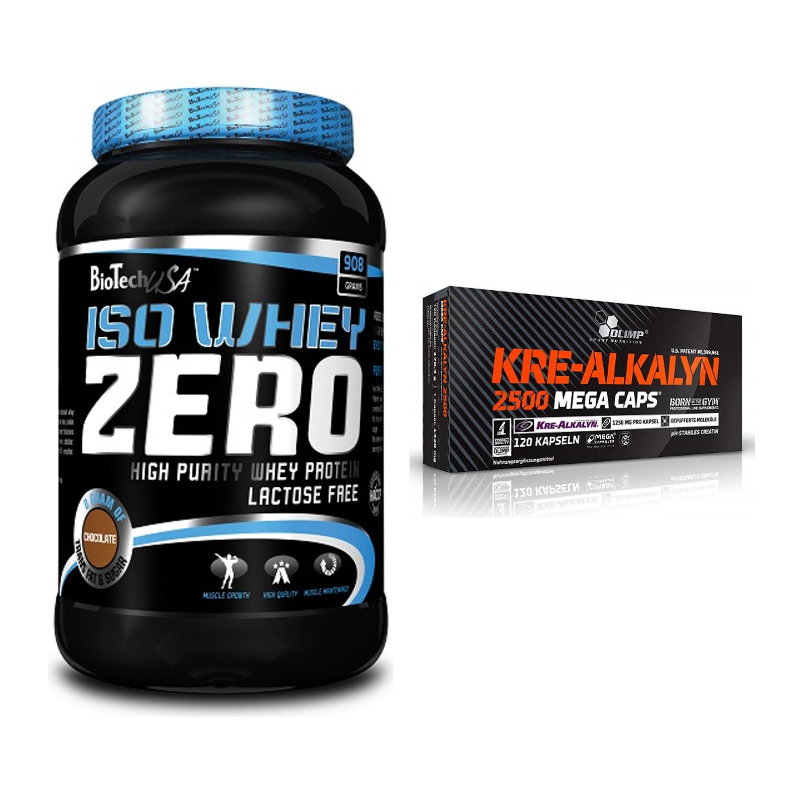 Muskelaufbau-Set: BioTech Iso Whey Zero + Olimp Kre Alkalyn 2500 – alle enthaltenen Artikel