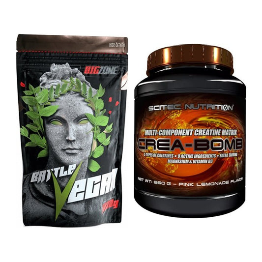 Muskelaufbau-Set: Big Zone Battle Vegan + Scitec Crea-Bomb – alle enthaltenen Artikel