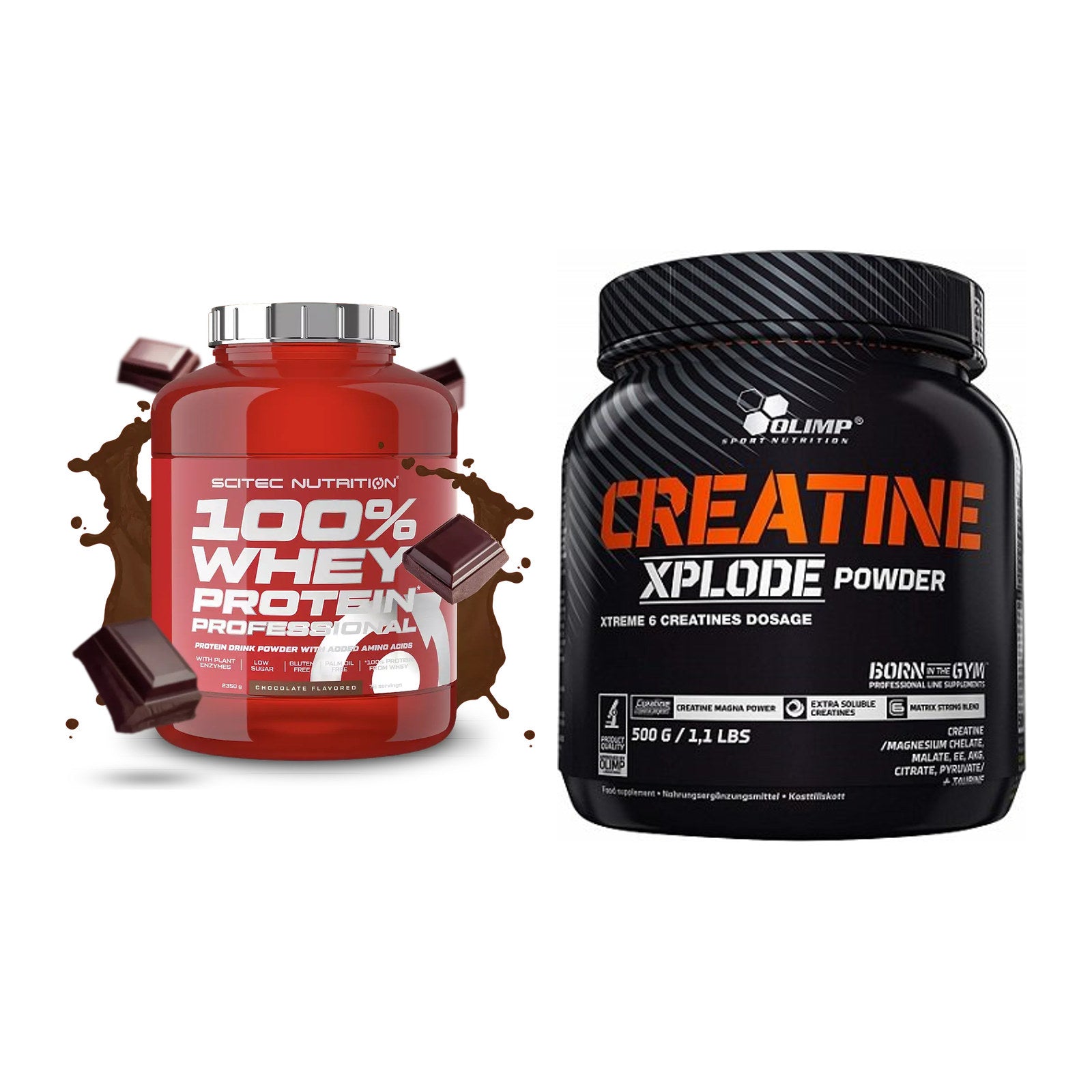 Muskelaufbau-Set: Scitec 100% Whey + Olimp Creatine Xplode – alle enthaltenen Artikel