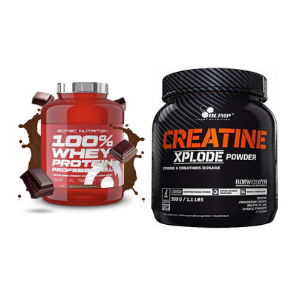 Muskelaufbau-Set: Scitec 100% Whey + Olimp Creatine Xplode – alle enthaltenen Artikel