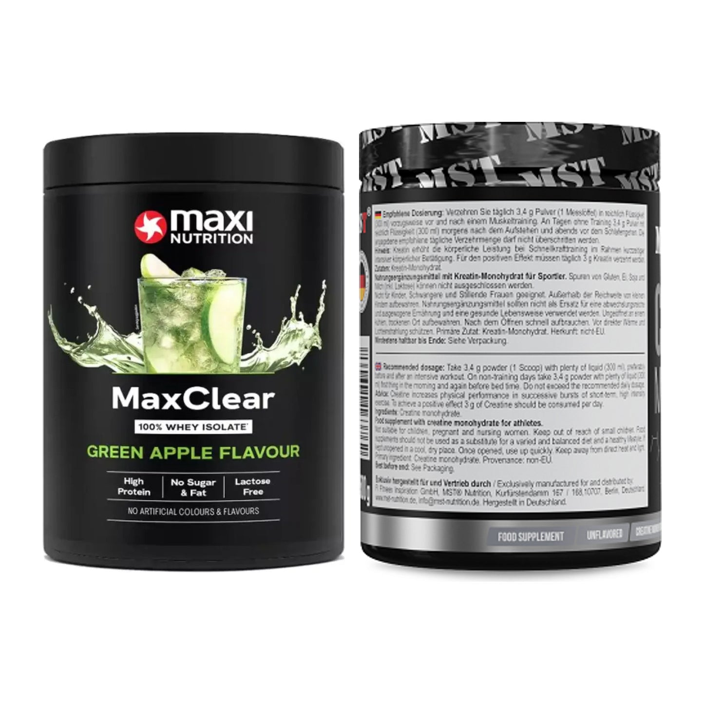 Muskelaufbau-Set: MaxiNutrition MaxClear + MST Creatin Monohydrate – alle enthaltenen Artikel