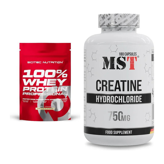 Muskelaufbau-Set: Scitec 100% Whey Protein + MST Creatine HCL – alle enthaltenen Artikel