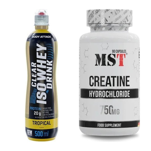 Muscle building set: Body Attack Clear Iso Whey Drink + MST Creatine HCL - all items included
