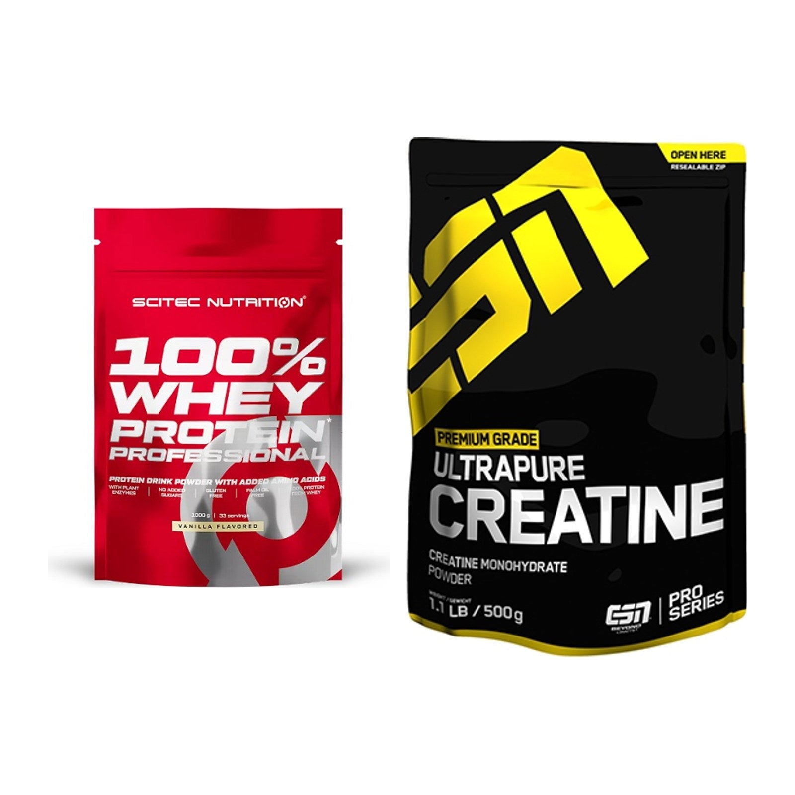 Muskelaufbau-Set: Scitec 100% Whey Protein + ESN Ultrapure Creatine – alle enthaltenen Artikel