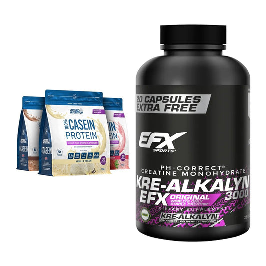 Muskelaufbau-Set: Applied Nutrition 100% Casein + EFX Kre-Alkalyn 3000 – alle enthaltenen Artikel
