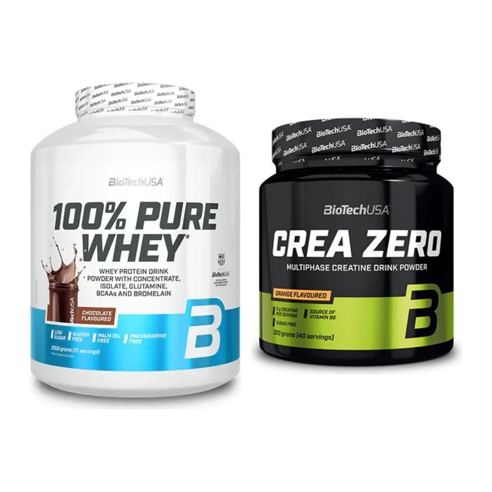 BioTech USA Muskelaufbau-Set: 100% Pure Whey + Crea Zero 320g – alle enthaltenen Artikel