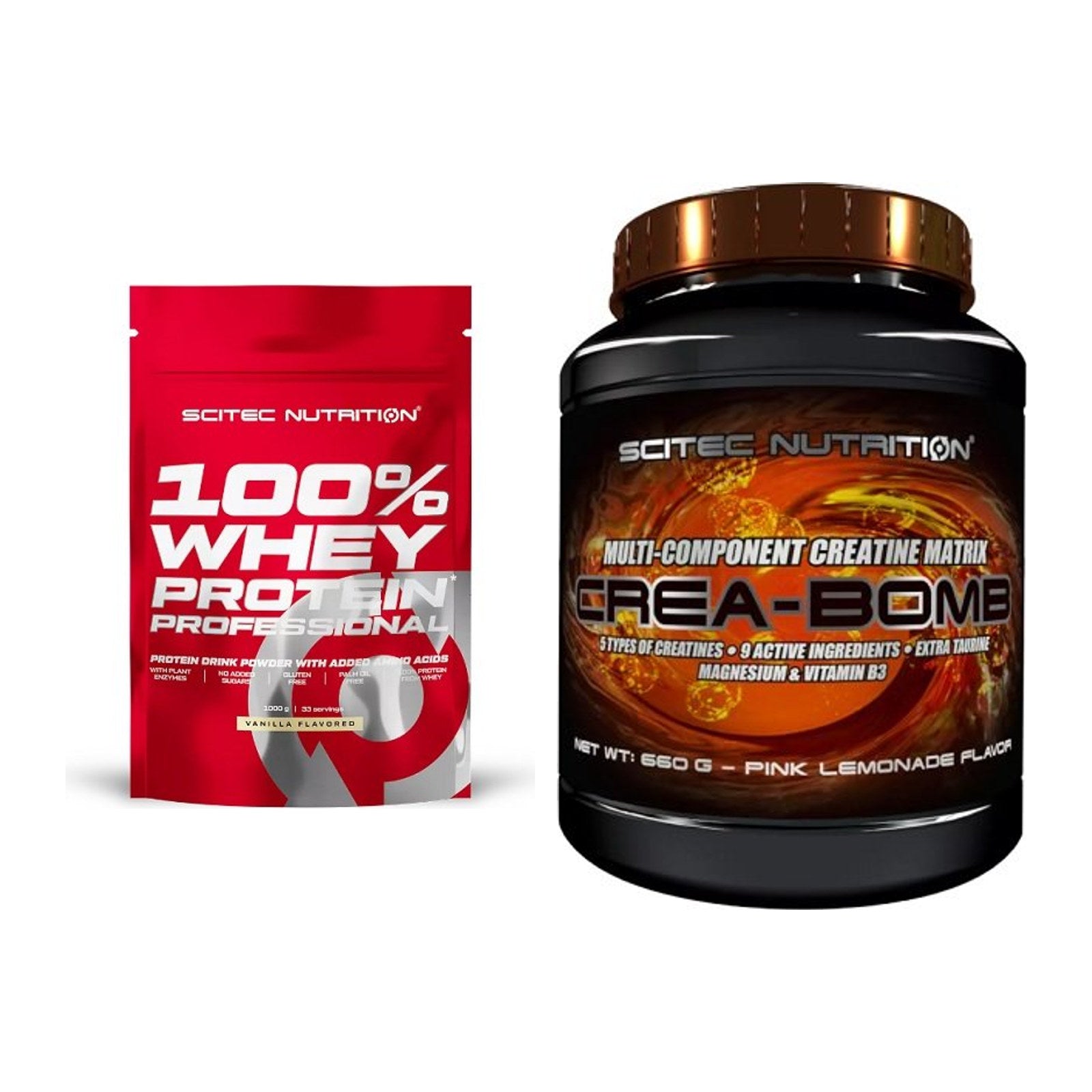 Scitec Nutrition Muskelaufbau-Set: 100% Whey + Crea-Bomb 660g – alle enthaltenen Artikel