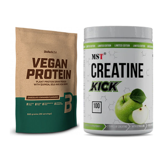 Muskelaufbau-Set: BioTech Vegan Protein + MST Creatine Kick 1000g – alle enthaltenen Artikel