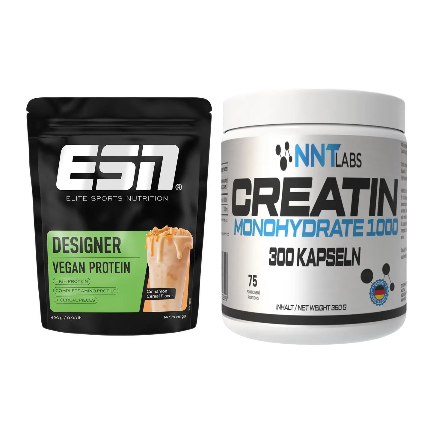 Muskelaufbau-Set: ESN Designer Vegan Protein + NNT Creatin 1000 mg – alle enthaltenen Artikel