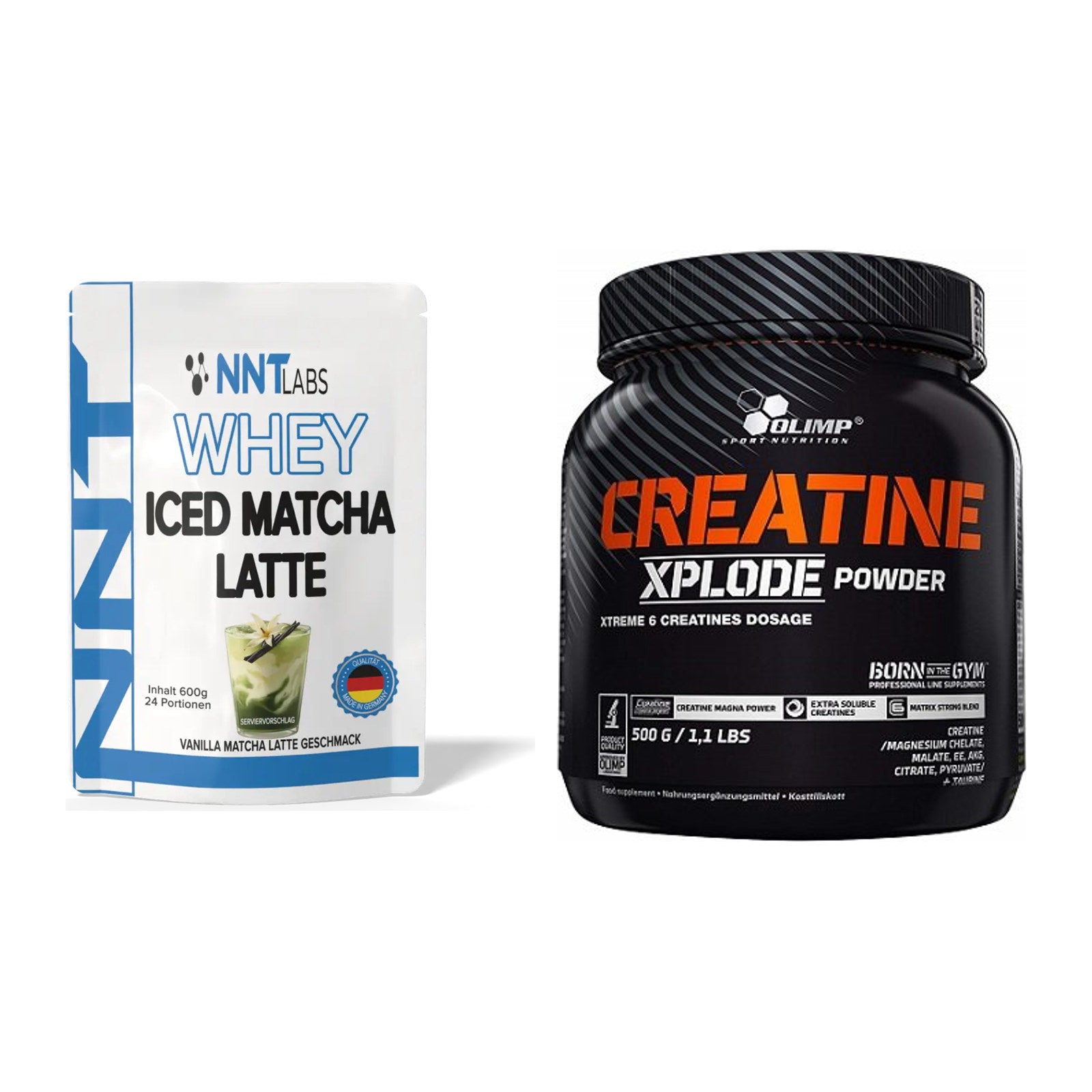 Muskelaufbau-Set: NNT Whey ICED MATCHA + Olimp Creatine Xplode – alle enthaltenen Artikel